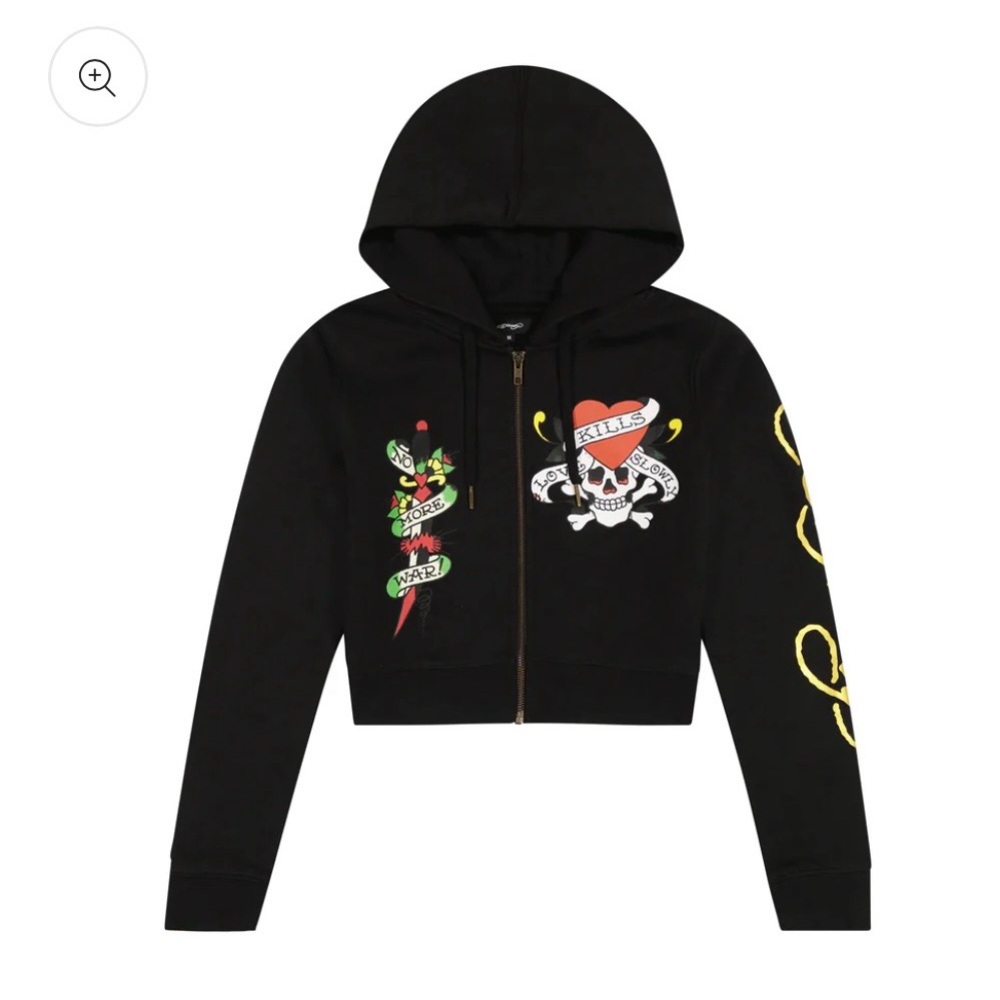 Ed Hardy Love Kills Slowly Matching Set Hoodie & Sweatpants Y2K Black Size S - Picture 4 of 11